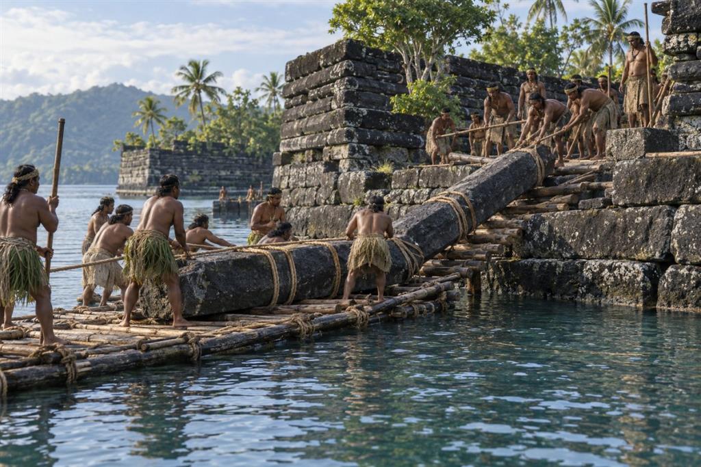 Kênh nước và tường cột bazan của quần thể Nan Madol tại Pohnpei