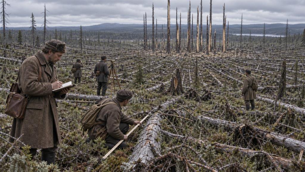 Đoàn thám hiểm khảo sát những thân cây đổ tại Tunguska