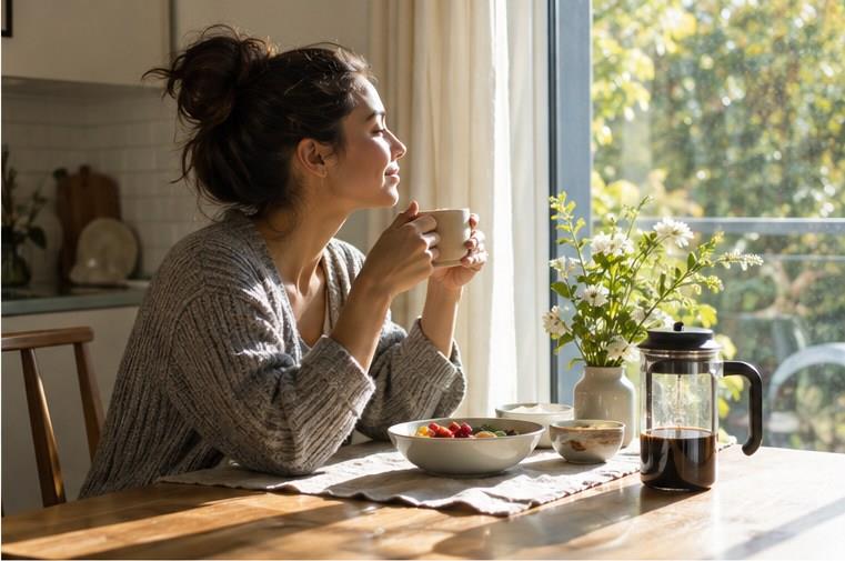 Mở rèm đón ánh sáng sau khi thức dậy