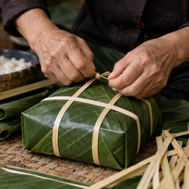 Người thợ buộc lạt bánh chưng