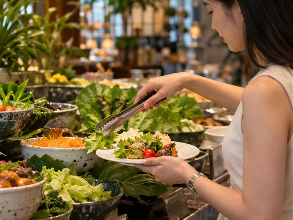 Một quầy buffet tốt cần bố trí sạch, rõ nhóm món và thuận tiện lấy phần vừa đủ.