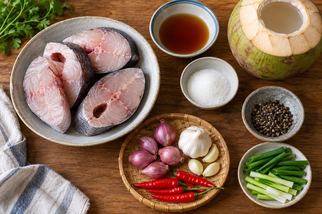 Nguyên liệu làm cá kho tộ đã sơ chế