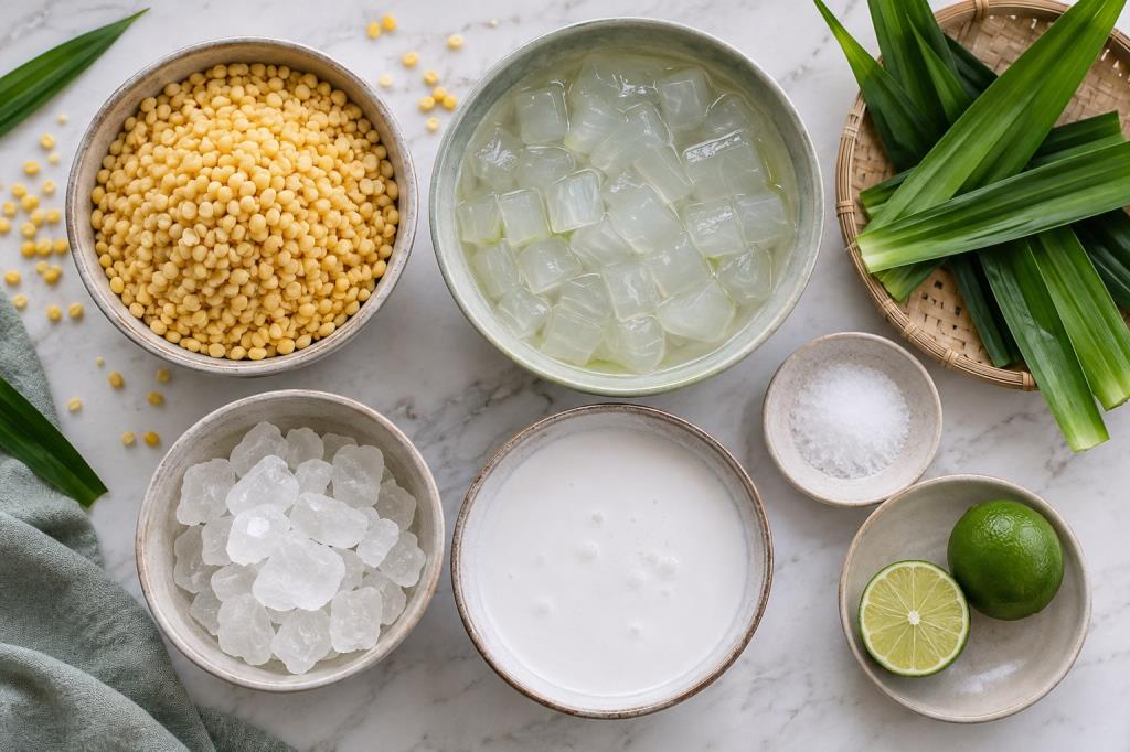 Ingredients for mung bean and aloe sweet soup