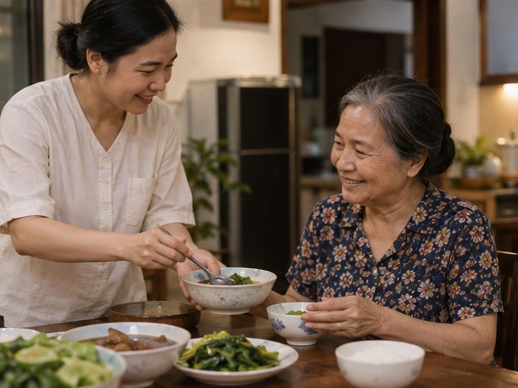 Bữa ăn ba thế hệ trở nên gần gũi khi mọi người cùng lắng nghe.