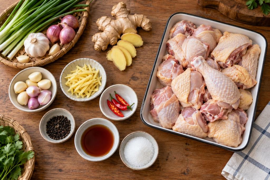 Nguyên liệu làm gà kho gừng