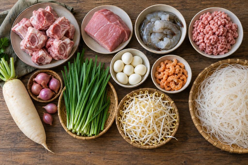 煮金边粿条的食材