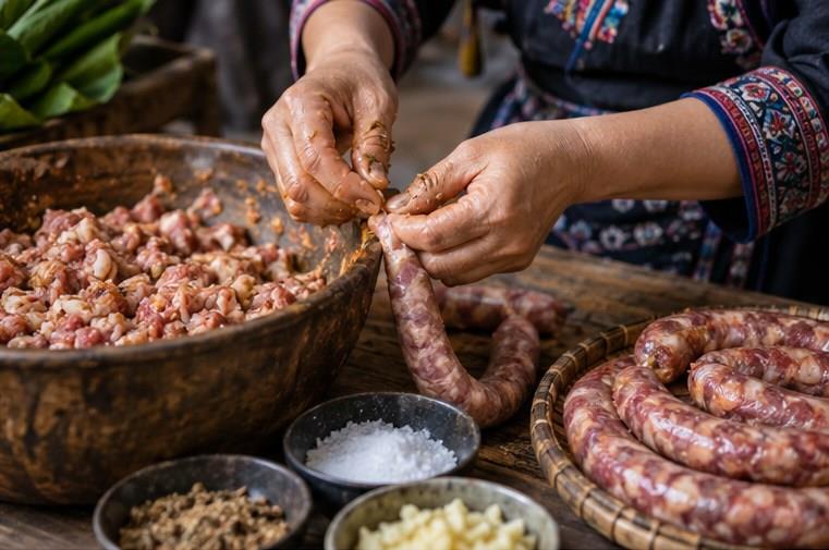 Lạp xưởng được hong trong khí hậu miền núi