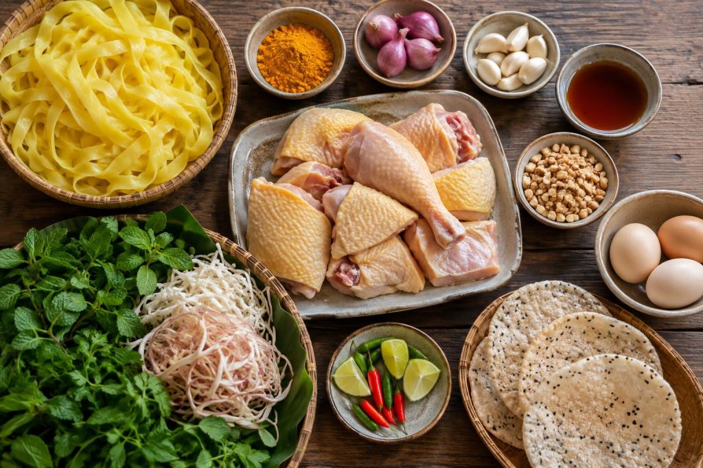 Nguyên liệu nấu mì Quảng gà