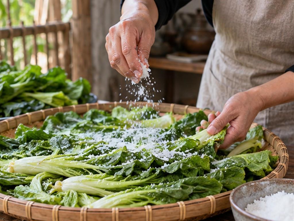 Món rau củ muối chỉ cần một phần nhỏ để cân bằng mâm cơm đậm vị.