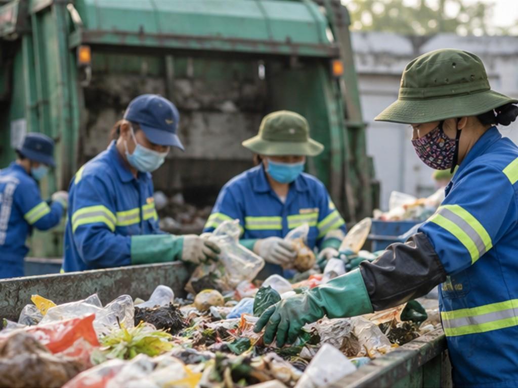 Công việc vệ sinh bắt đầu từ sớm để đường phố sẵn sàng cho một ngày mới.