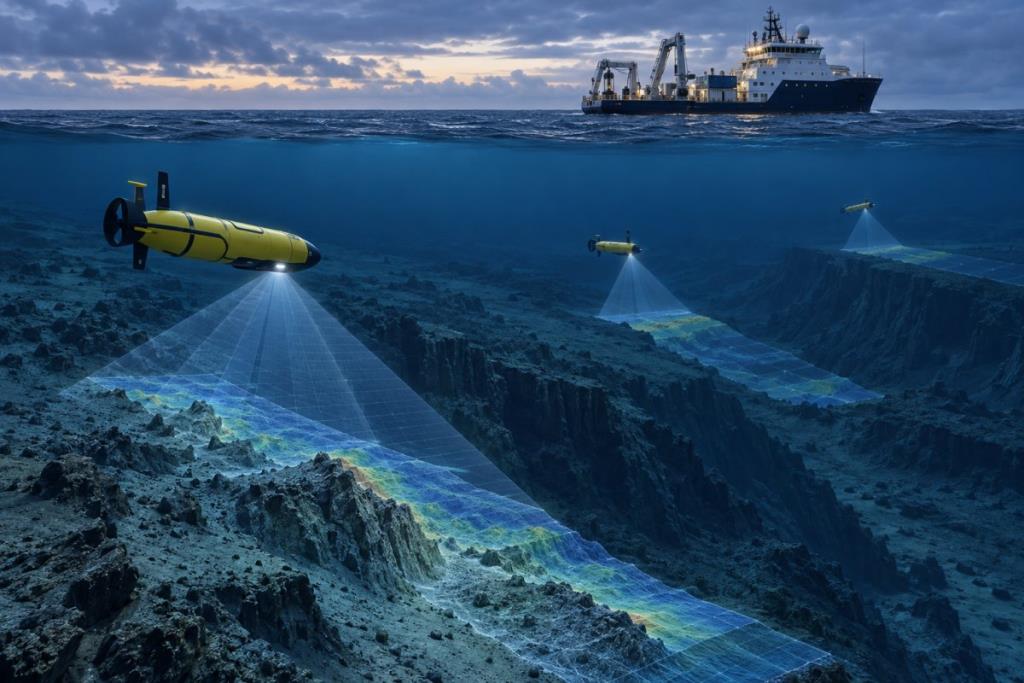 Illustration of an autonomous vehicle searching for MH370 on the Indian Ocean floor