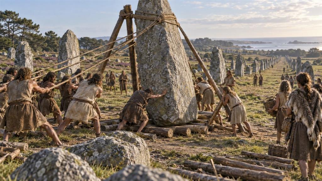 Cộng đồng Neolithic dựng menhir bằng dây và khung gỗ