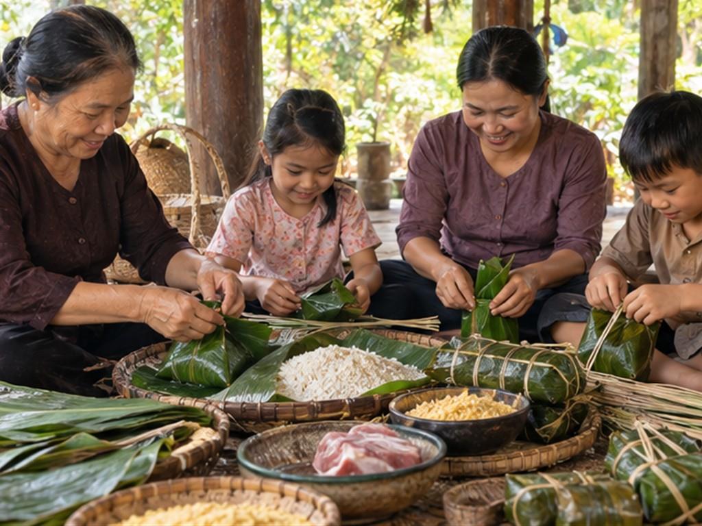 Lá chuối được lau và làm mềm trước khi gói để hạn chế rách.