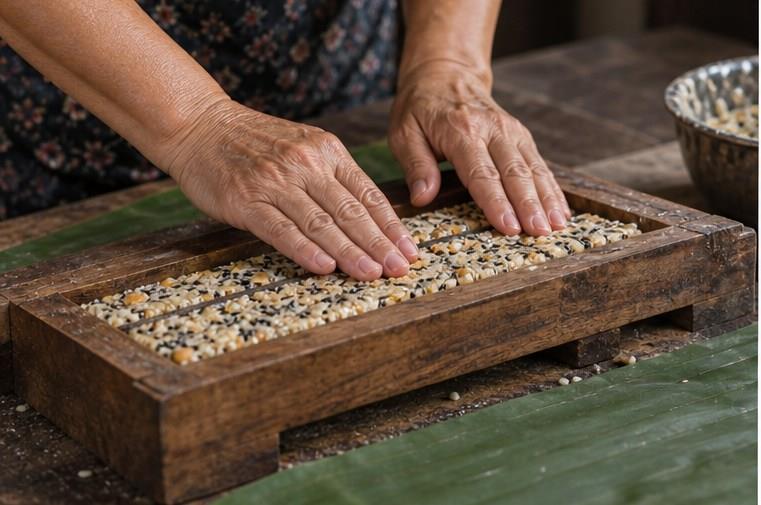 Hạt nếp được rang trong chảo