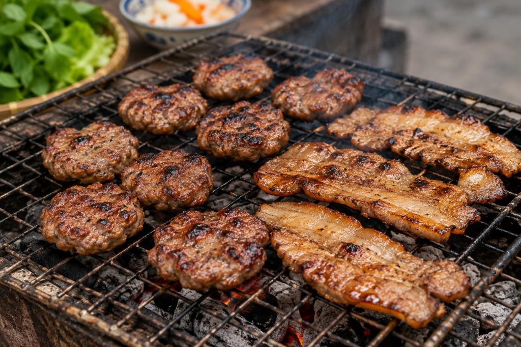 Nướng thịt và chả viên