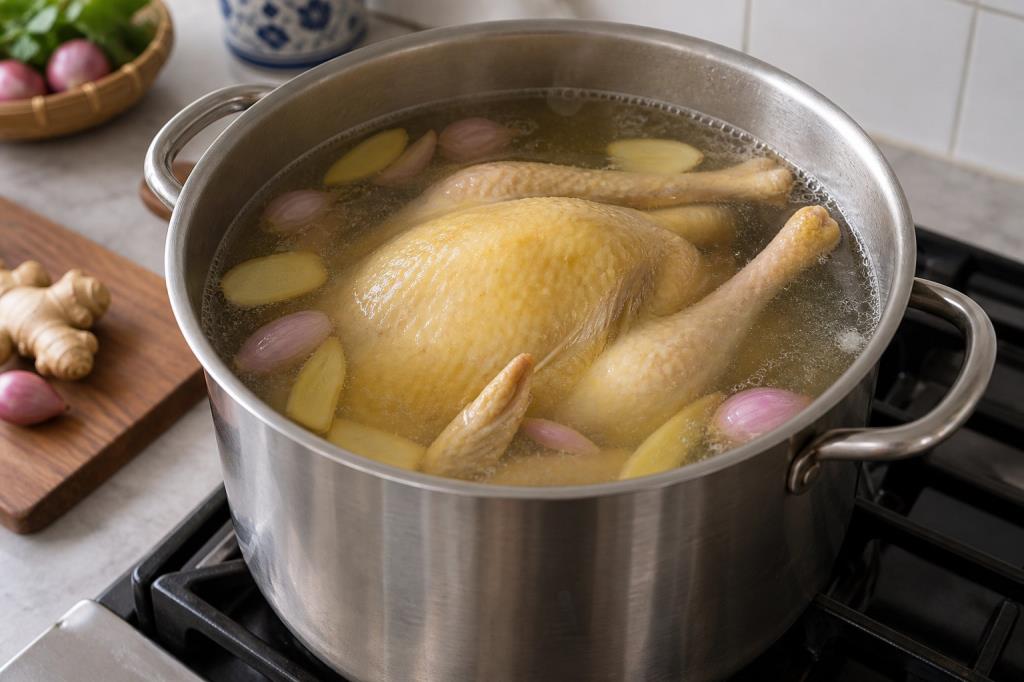Luộc gà ở nhiệt nhẹ