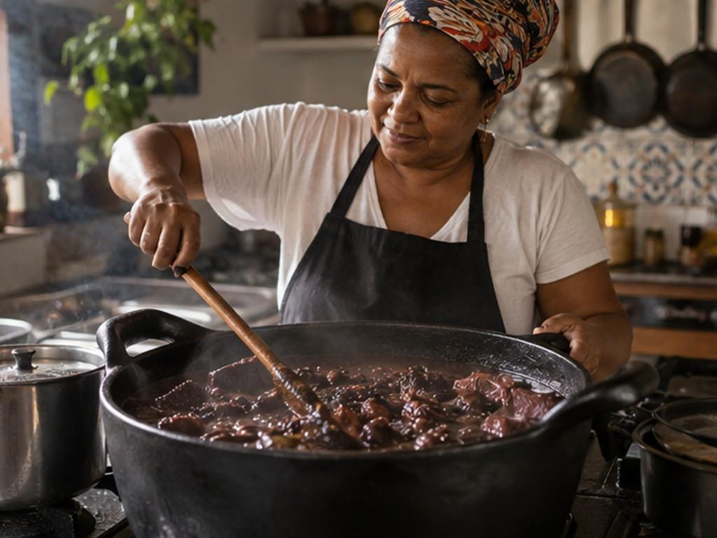 Nồi feijoada cần thời gian để đậu mềm và các lớp vị hòa vào nhau.