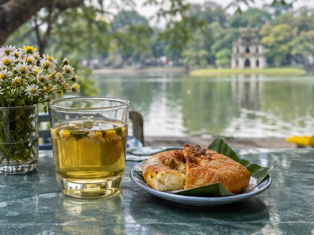 Một món nhẹ bên hồ tạo khoảng nghỉ giữa hành trình ăn uống.
