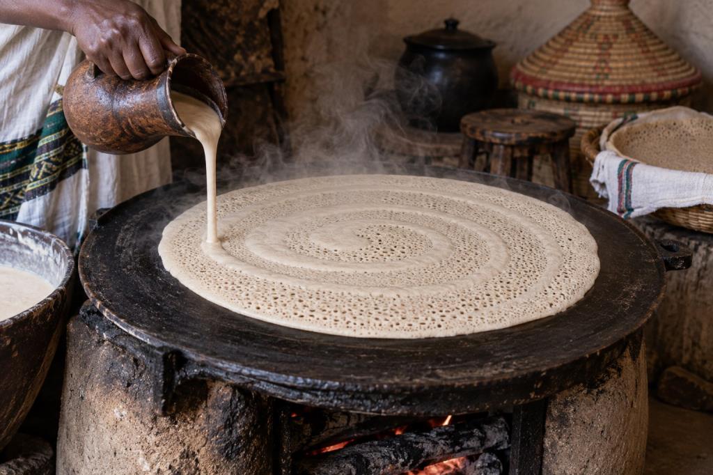 Teff, bột teff và bột injera đang lên men
