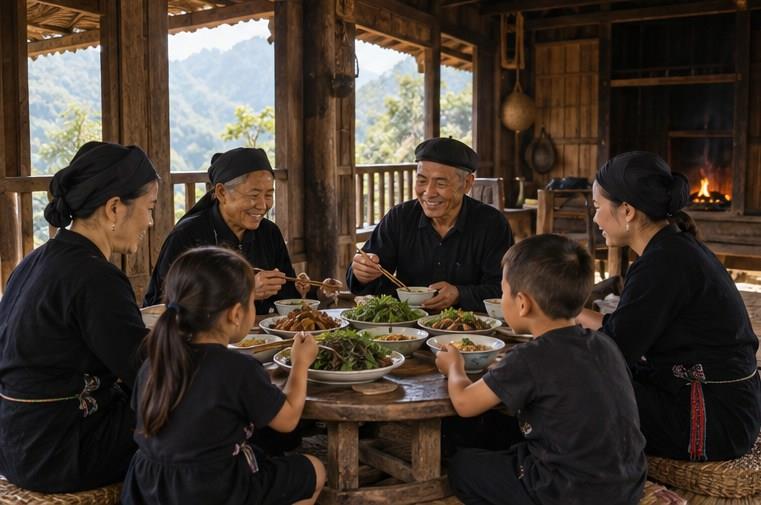 Khâu nhục trong bát gốm của bữa cơm vùng cao