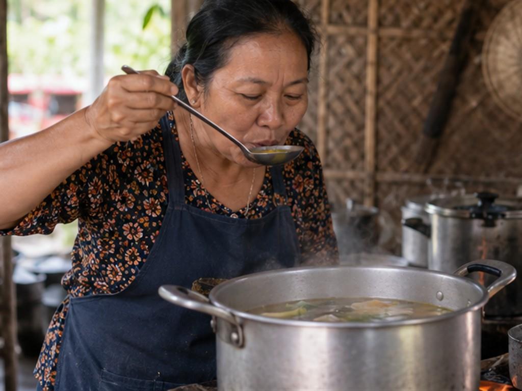 Người nấu điều chỉnh từng vị bằng việc nếm trong suốt quá trình.