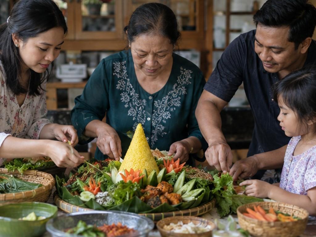Nhiều thế hệ cùng chuẩn bị mâm, truyền kỹ năng qua từng thao tác.