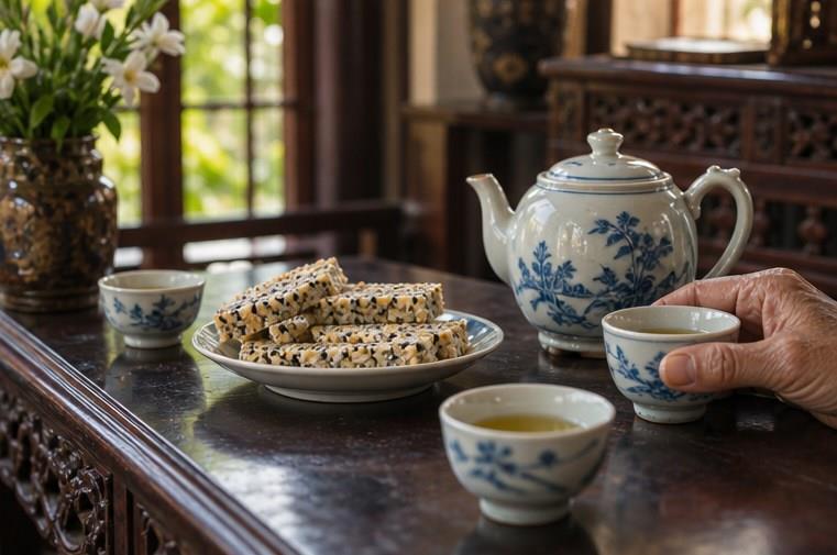 Ép hỗn hợp bánh vào khuôn gỗ