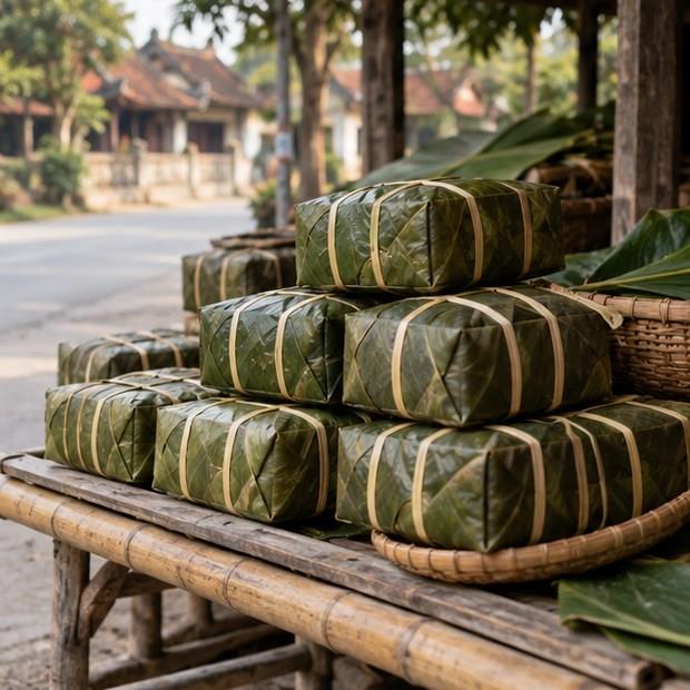 Bánh chưng xếp tại điểm bán