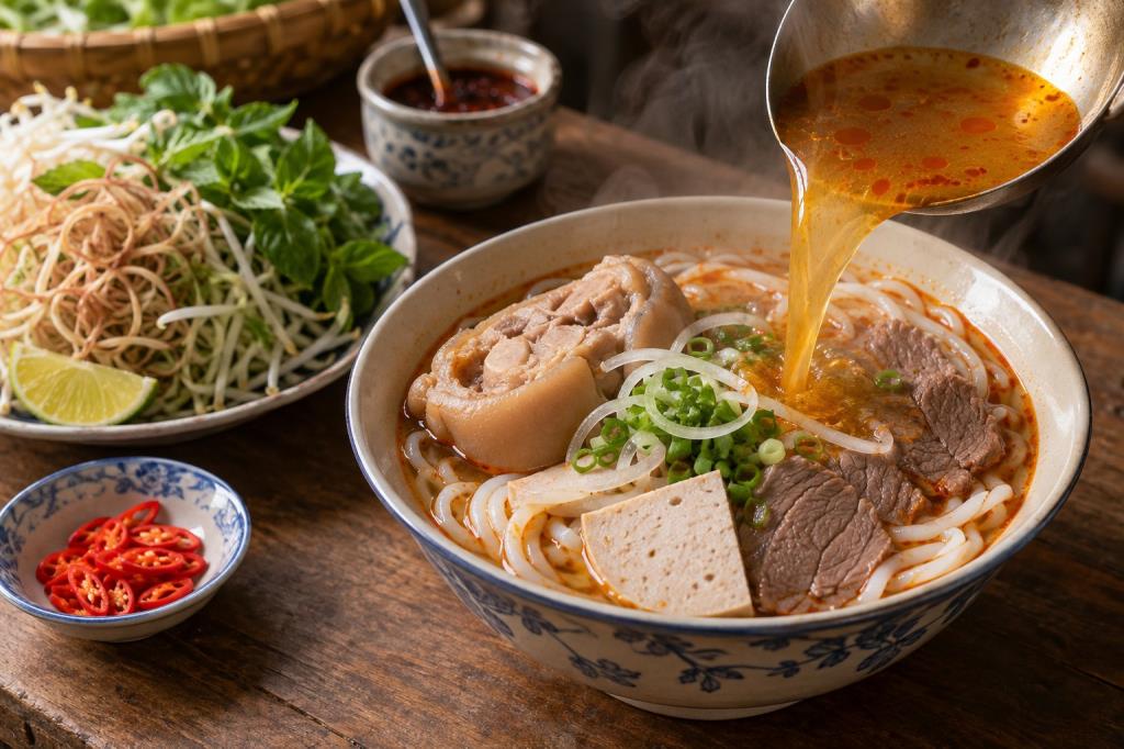 Hoàn thiện tô bún bò Huế