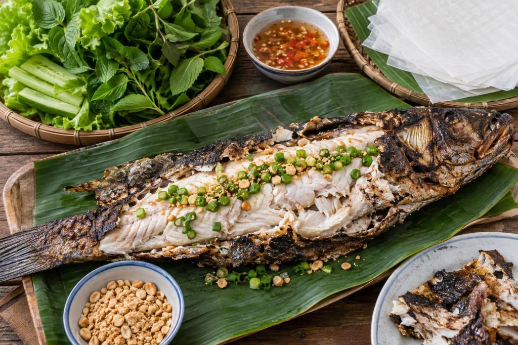 Mở cá sau khi nướng