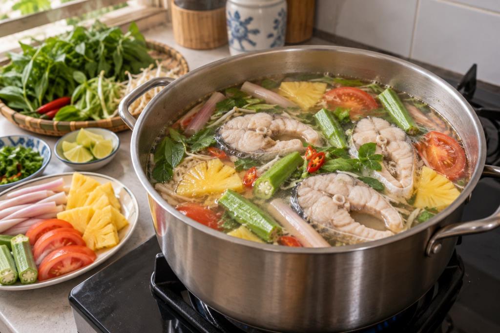 Hoàn thiện canh chua cá lóc