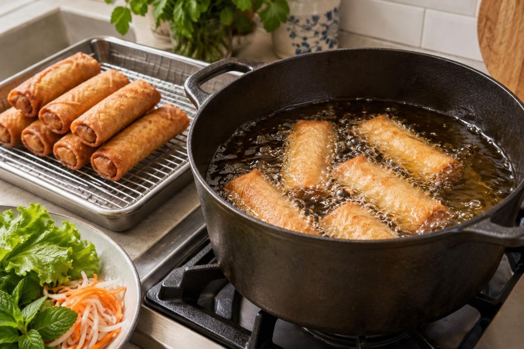 Chiên chả giò an toàn