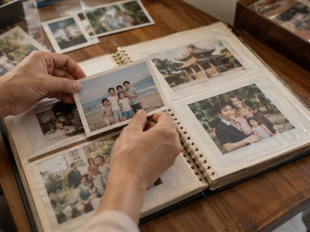 Album gia đình có ý nghĩa hơn khi tên người và câu chuyện được lưu cùng ảnh.