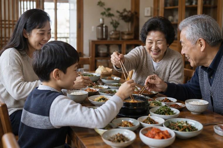 A rice table set with many banchan