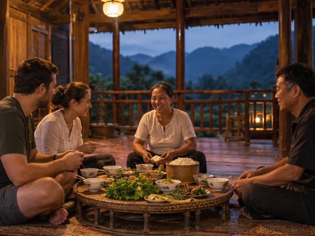 Bữa tối nhà sàn có ý nghĩa khi khách hiểu mình đang bước vào không gian sống thật.