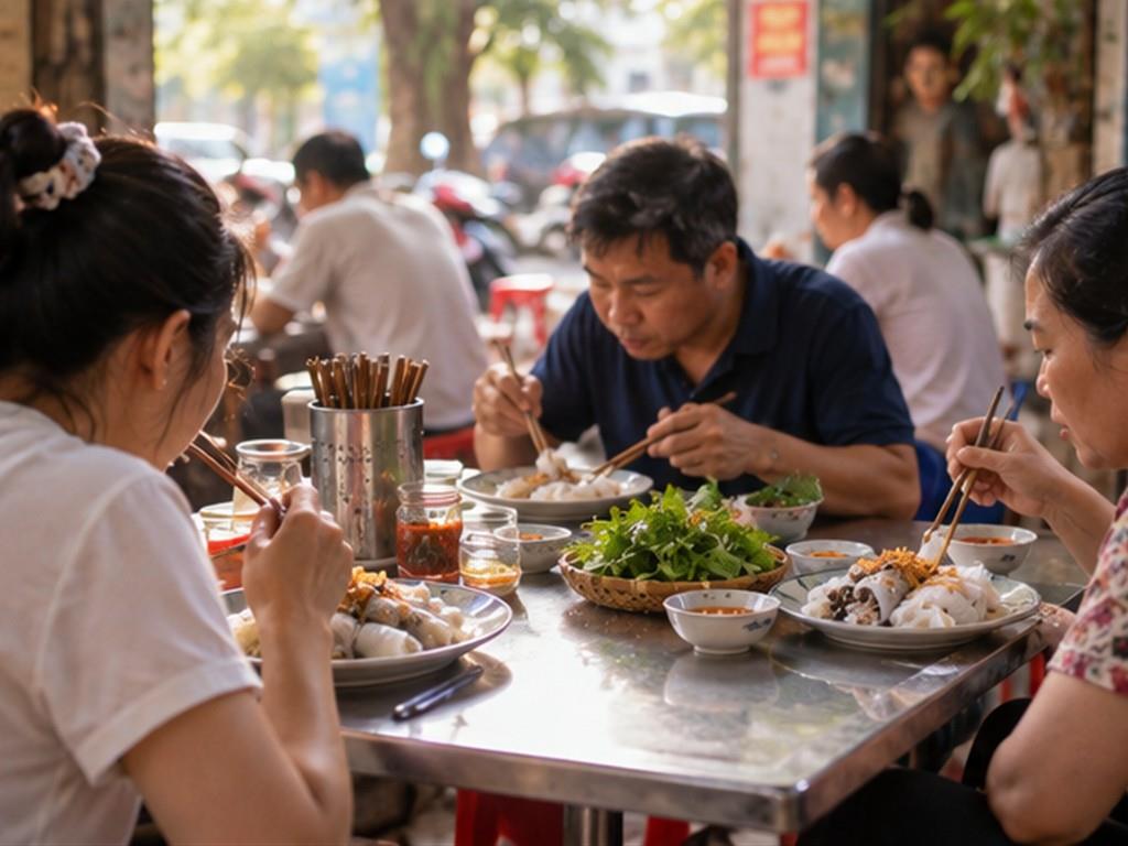 Quán ăn sáng địa phương là nơi món bánh hiện diện trong nhịp sống thường ngày.