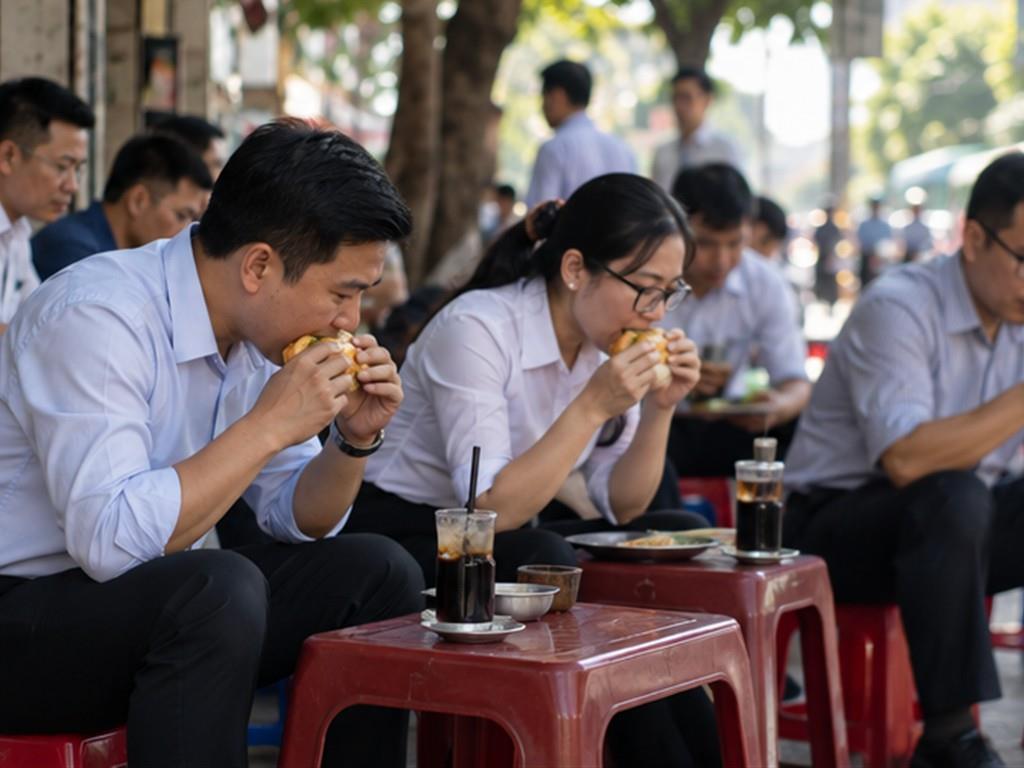 Bữa sáng vỉa hè là nhịp sinh hoạt thật của người đi làm trong thành phố.