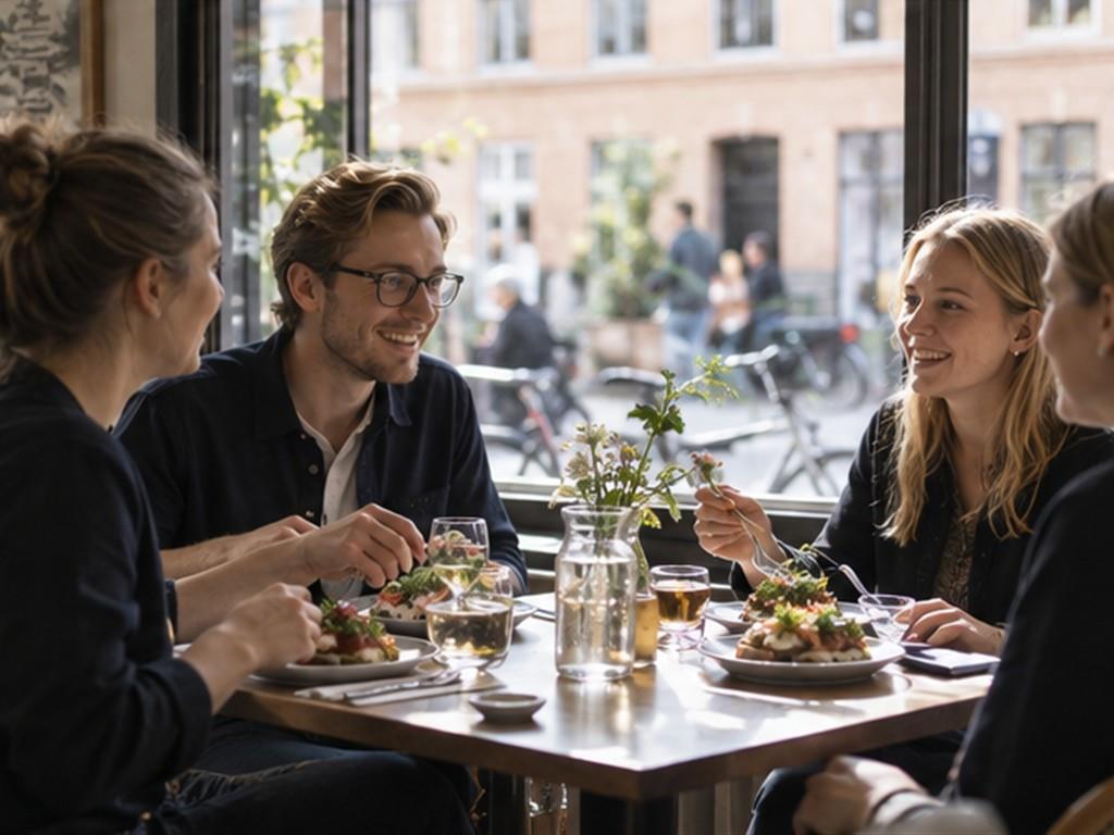 Bữa trưa smørrebrød giữ nhịp chậm, phù hợp cho việc gặp gỡ.